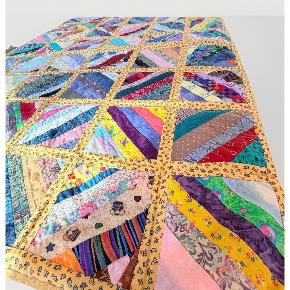 VTG Handmade Quilt Patchwork Blanket Lap Authentic Folk Farmhouse Retro Granny